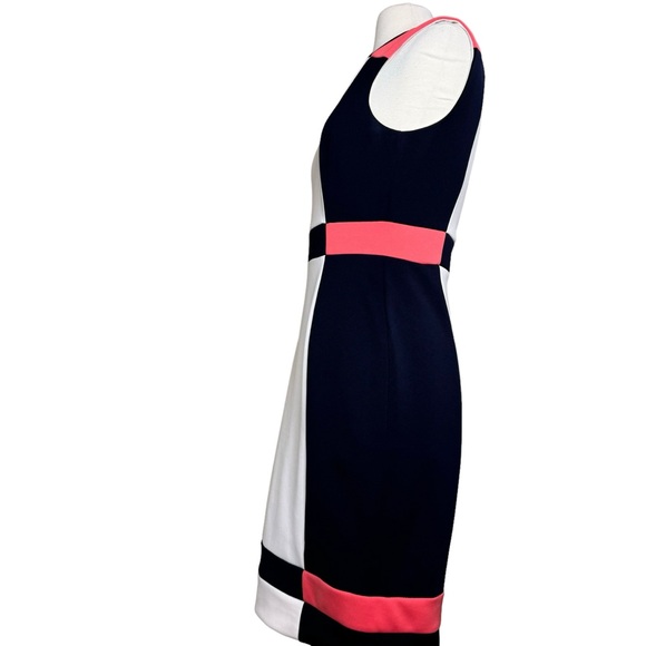 Maggy London Sleeveless Color Block Sheath Dress Size 10 Navy/Coral/Cream - Picture 3 of 6